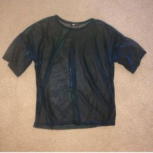 Shein black mesh iridescent tee 🖤💚💙💜